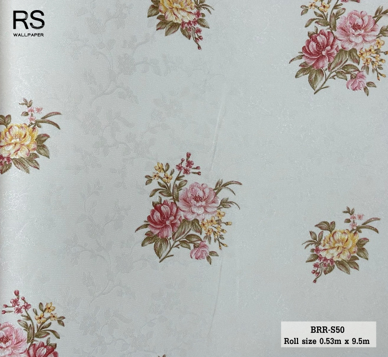 วอลเปเปอร์ ลายดอกไม้วินเทจ พื้นสีขาว BRR-S50