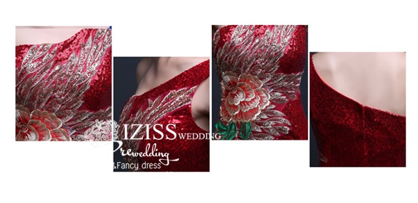 PW532 - **พรีออเดอร์มีสีแดงและสีน้ำเงินค่ะ** ชุดกี่เพ้าเลื่อมสีแดงแขนสั้นประดับลายดอกไม้ ชุดยกน้ำชา ชุดคู่ถ่ายพรีเวดดิ้ง (prewedding dress) & ชุดแต่งงานแฟนซี (Fancy wedding dress)ชายหญิง "ธีมสีแดง น้ำเงิน"