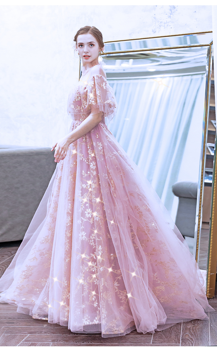 DL088 **พรีออเดอร์** ชุดออกงานสีชมพูทอง ชุดราตรี เดรสยาวออกงาน (Night party dresses) ชุดไปงานแต่งงานสวยๆ "ธีมสีชมพูทอง"