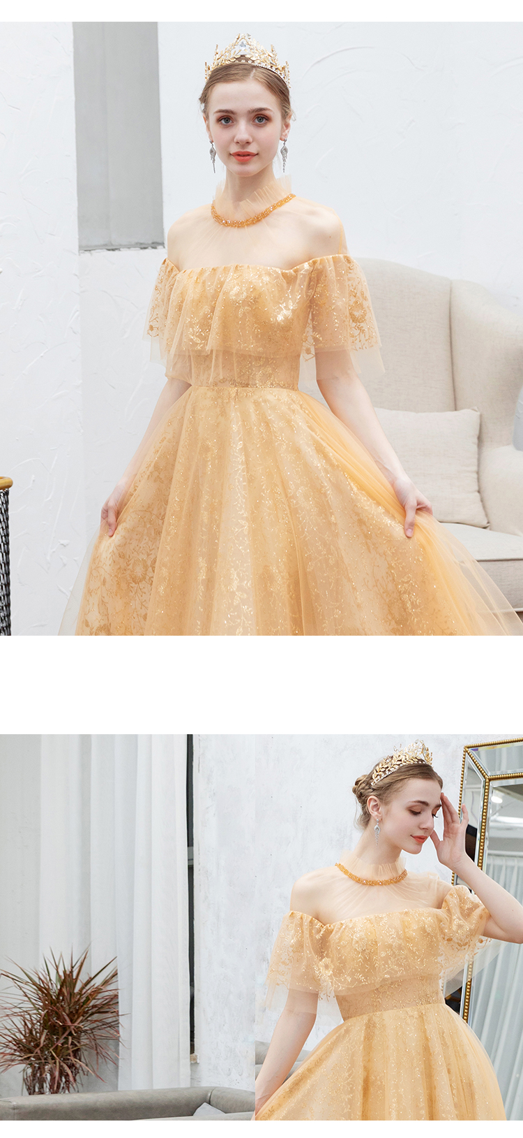 DL089 **พรีออเดอร์** ชุดออกงานสีทอง ชุดราตรี เดรสยาวออกงาน (Night party dresses) ชุดไปงานแต่งงานสวยๆ "ธีมสีทอง"