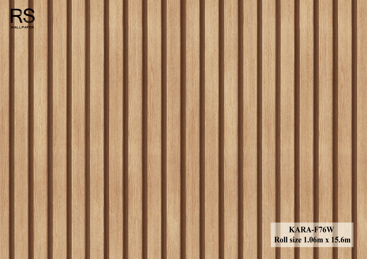 วอลเปเปอร์ ลายไม้ระแนง สีน้ำตาลอ่อนอมเหลืองสว่าง KARA-F76W
