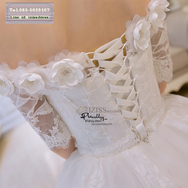 BR251 **พรีออเดอร์**ชุดแต่งงาน&ชุดเจ้าสาวแบบยาวสีขาวเกรดพรีเมี่ยม เปิดไหล่ มีแขน หรูหราน่ารัก สวยโดดเด่นไม่ซ้ำใคร