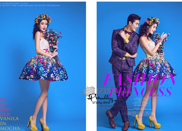 PW547- **พรีออเดอร์ค่ะ**ชุดคู่ถ่ายพรีเวดดิ้ง (prewedding dress) & ชุดแต่งงานแฟนซี (Fancy wedding dress)ชายหญิง "ธีมสีน้ำเงิน"