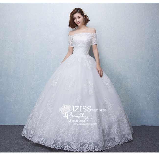 ฺBR117 **พรีออเดอร์**ชุดแต่งงาน&ชุดเจ้าสาวแบบยาวสีขาวเกรดพรีเมี่ยม เปิดไหล่ มีแขน หรูหราน่ารัก สวยโดดเด่นไม่ซ้ำใคร