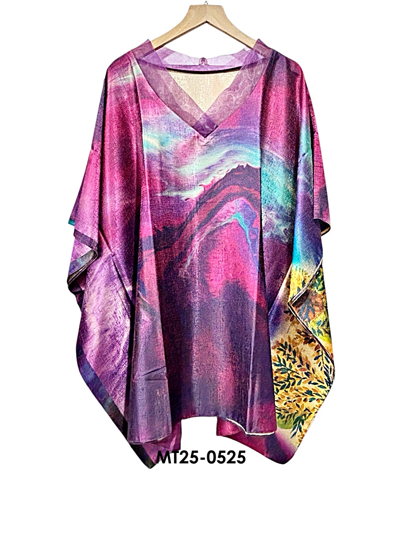 MT25-0525 ไหมจีนคอวีแก้วทรงผีเสื้อ อก 56 นิ้ว สวยสไต์คุณนาย เสื้อผู้ใหญ่