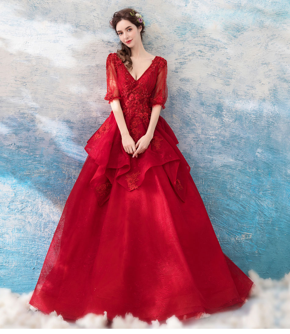 DL100 **พรีออเดอร์** ชุดออกงานสีแดง ชุดราตรี เดรสยาวออกงาน (Night party dresses) ชุดไปงานแต่งงานสวยๆ "ธีมสีแดง"