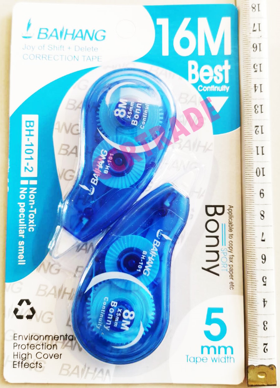 เทปลบคำผิดสีสด 16 ม. 2 ชิ้นแผง 18 ซม.