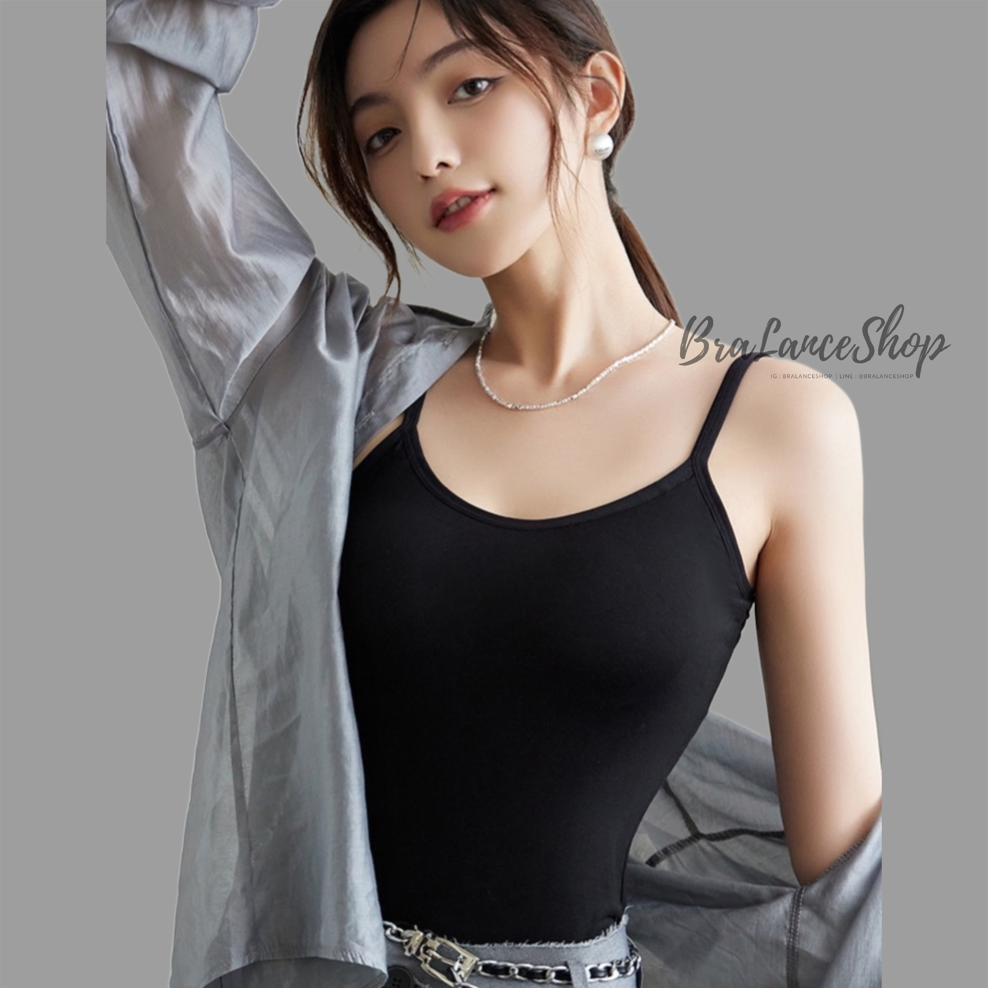 BLS✿C1016 สายเดี่ยวผ้าคอตตอน มีบราในตัว