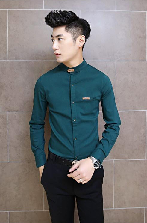 พร้อมส่ง เสื้อเชิ้ตผู้ชาย สีเขียว แขนยาว ผ่ากระดุม กระดุมหน้าเต็มตัว ใส่ทำงาน ใส่ลำลอง ใส่เที่ยว