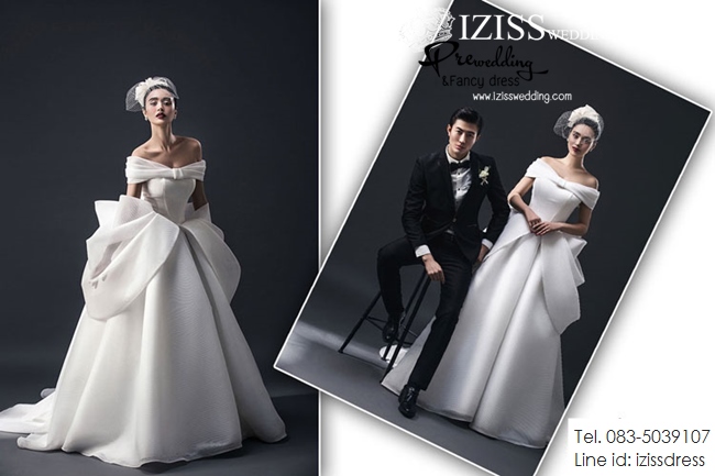 PW319 - **พรีออเดอร์ค่ะ** ชุดคู่ถ่ายพรีเวดดิ้ง (prewedding dress) & ชุดแต่งงานแฟนซี (Fancy wedding dress)ชายหญิง "ธีมชุดเจ้าสาวสีขาว-ดำ"