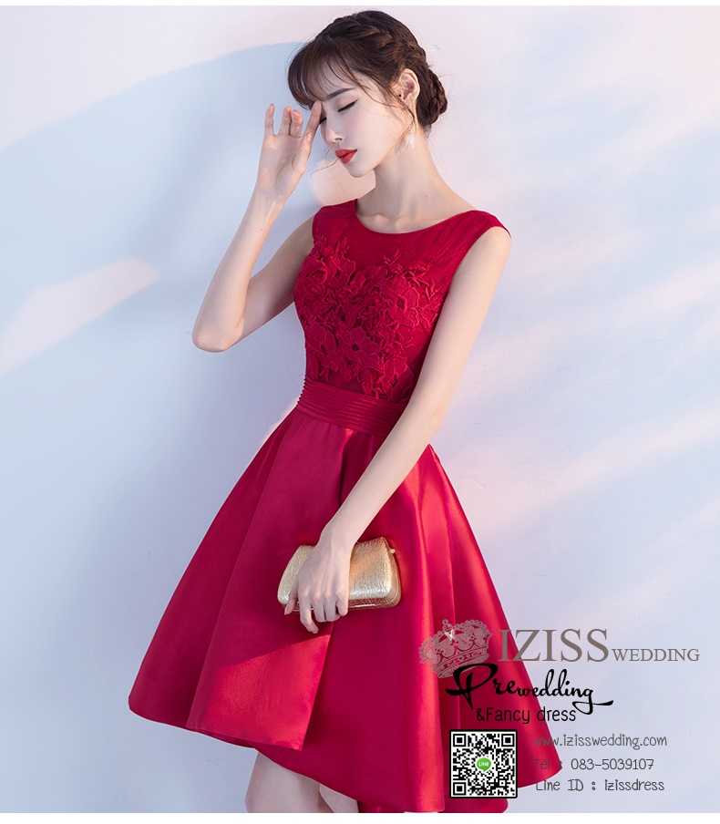 DS027 - **Pre order** ชุดราตรี เดรสสั้นออกงาน (short dresses) ชุดไปงานแต่งงานสวยๆ "ธีมแดง"