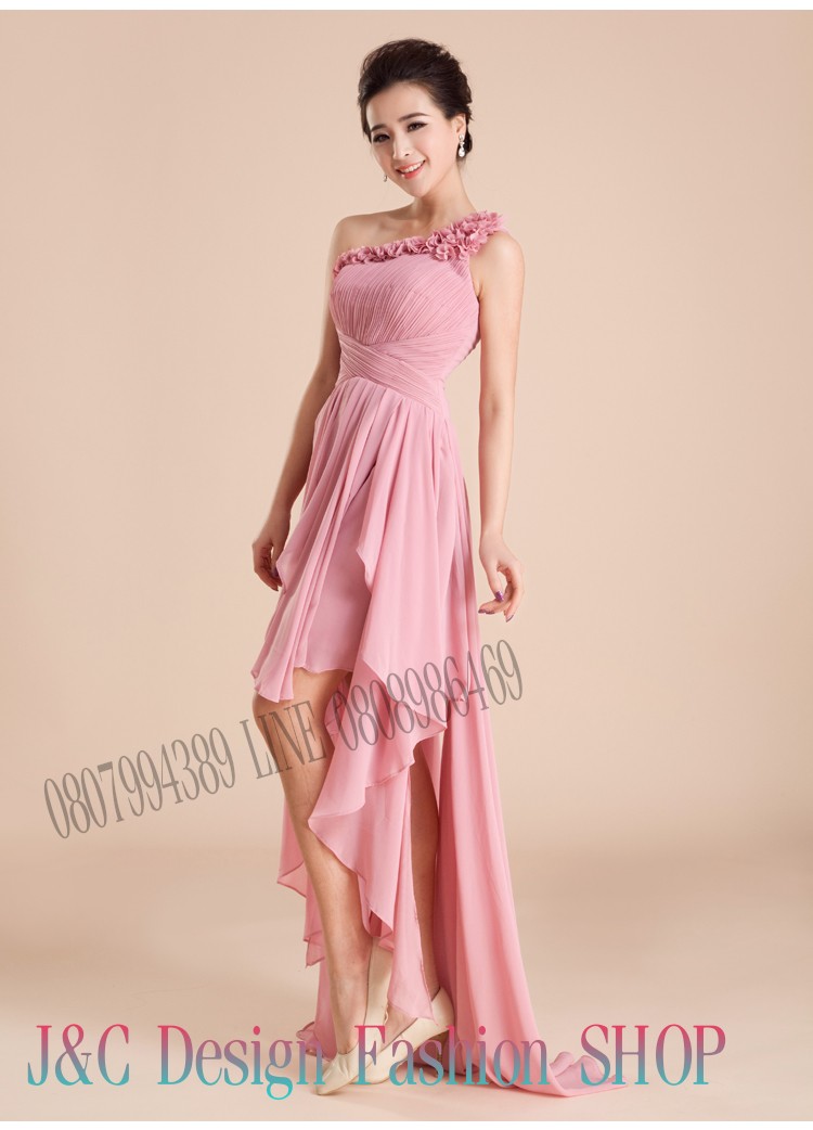 ชุดออกงาน ชุดราตรี ชุดเพื่อนเจ้าสาว ชุดไปงาน เดรสชีฟองไหล่เดียว♥♥