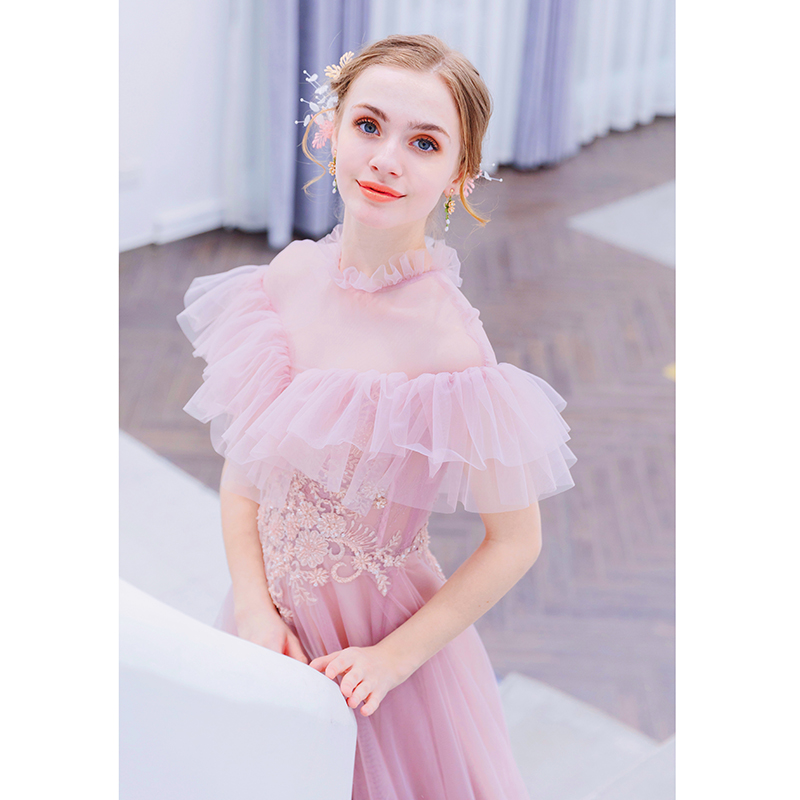 DL114 **พรีออเดอร์** ชุดออกงานสีชมพู ชุดราตรี เดรสยาวออกงาน (Night party dresses) ชุดไปงานแต่งงานสวยๆ "ธีมสีชมพู"