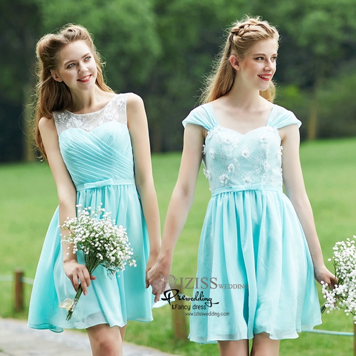 ฺBM0116 - พรีออเดอร์ ชุดเพื่อนเจ้าสาวราตรีสั้นสีเขียวมินท์ น่ารักมากๆค่ะ