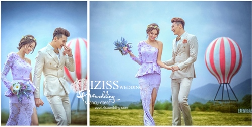 PW360 - **พรีออเดอร์ค่ะ** ชุดคู่ถ่ายพรีเวดดิ้ง (prewedding dress) & ชุดแต่งงานแฟนซี (Fancy wedding dress)ชายหญิง "ธีมสีม่วง-น้ำตาลอ่อน"