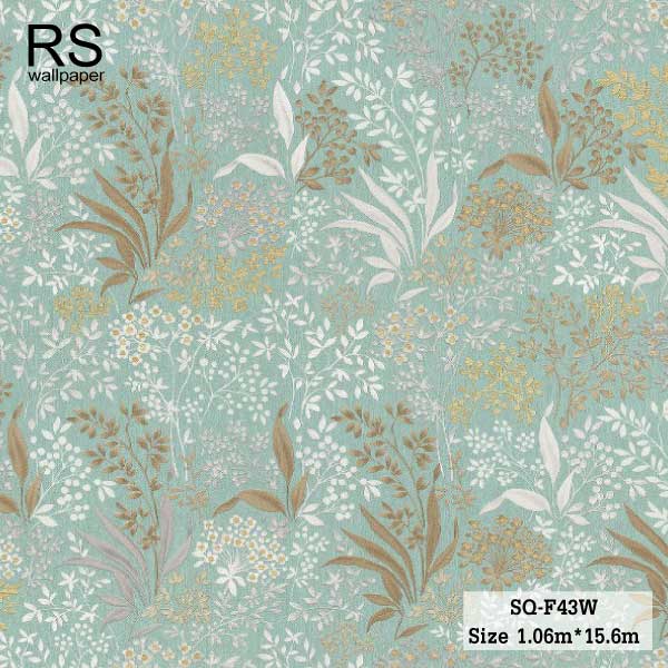 วอลเปเปอร์ ลายใบไม้ผสมดอกไม้เล็ก พื้นสีเขียว SQ-F43W