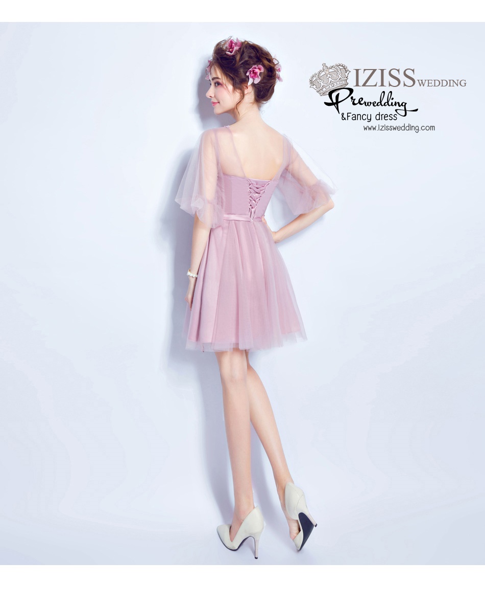 DS016 - **Pre order** ชุดราตรีเดรสสั้นออกงาน (short dresses) ชุดไปงานแต่งงานสวยๆ "ธีมสีชมพูกะปิ"