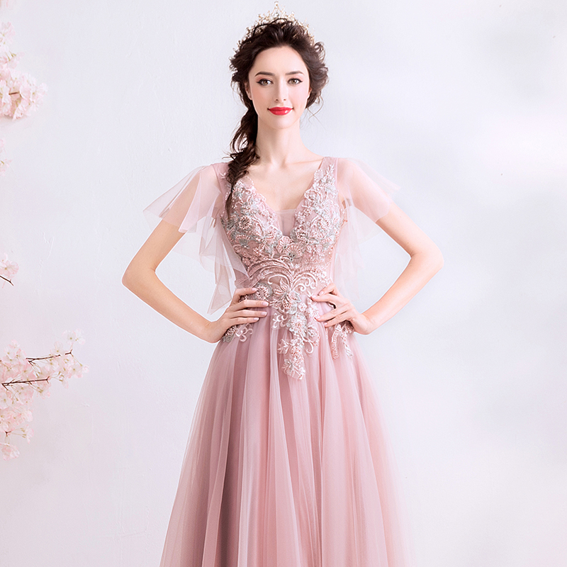 DL115 - **พรีออเดอร์** ชุดออกงานสีชมพู ชุดราตรี เดรสยาวออกงาน (Night party dresses) ชุดไปงานแต่งงานสวยๆ "ธีมสีชมพู"