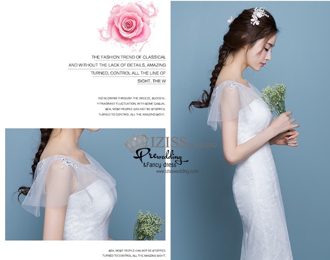 BR233 **พรีออเดอร์**ชุดแต่งงาน&ชุดเจ้าสาวแบบหางปลายาวสีขาวเกรดพรีเมี่ยม เปิดไหล่ มีแขน หรูหราน่ารัก สวยโดดเด่นไม่ซ้ำใคร