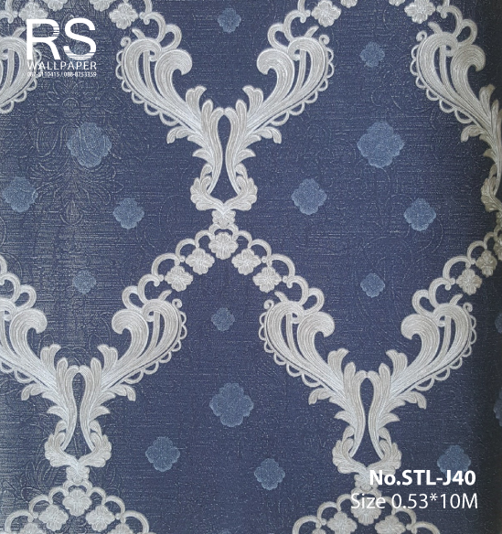 วอลเปเปอร์ลายหลุยส์สีทองเงิน พื้นสีน้ำเงินดำ No.STL-J40