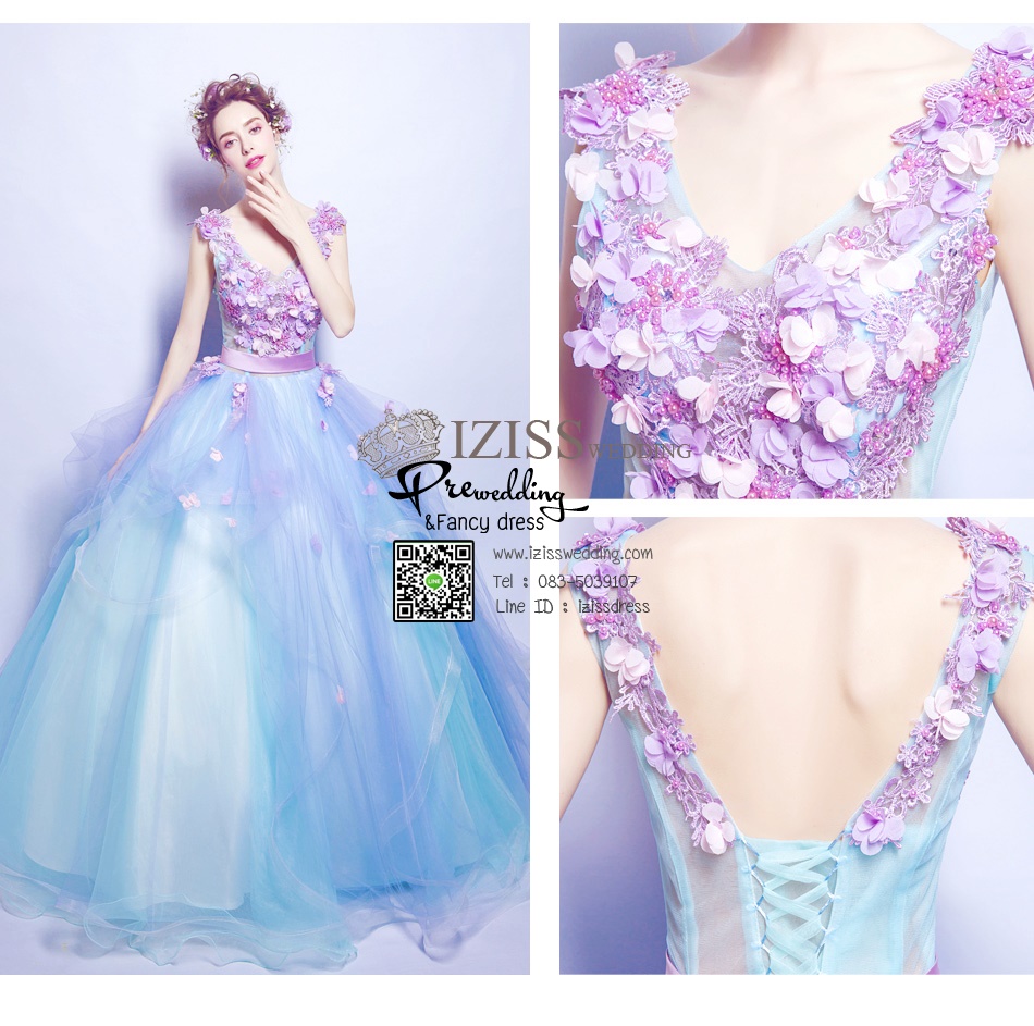 DL004 - **พร้อมส่งกระโปรงสั้น พรีออเดอร์กระโปรงยาวค่ะ* ชุดราตรี เดรสยาวออกงาน (Evening dresses) ชุดไปงานแต่งงานสวยๆ "ธีมสีฟ้าม่วง"