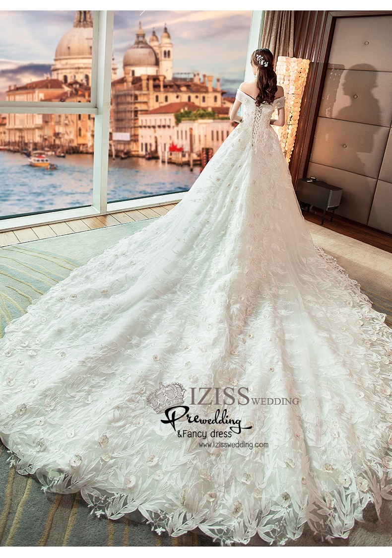 BR327 **พรีออเดอร์**ชุดแต่งงาน&ชุดเจ้าสาวแบบยาวอลังการ สีขาวเกรดพรีเมี่ยม หรูหราน่ารัก สวยโดดเด่นไม่ซ้ำใคร