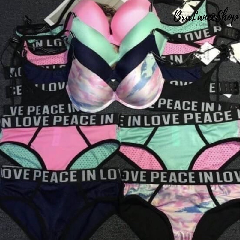 BLS✿377 Setบรา+กกน. ชุดชั้นในสไตล์สปอต Peace In Love งานแท้