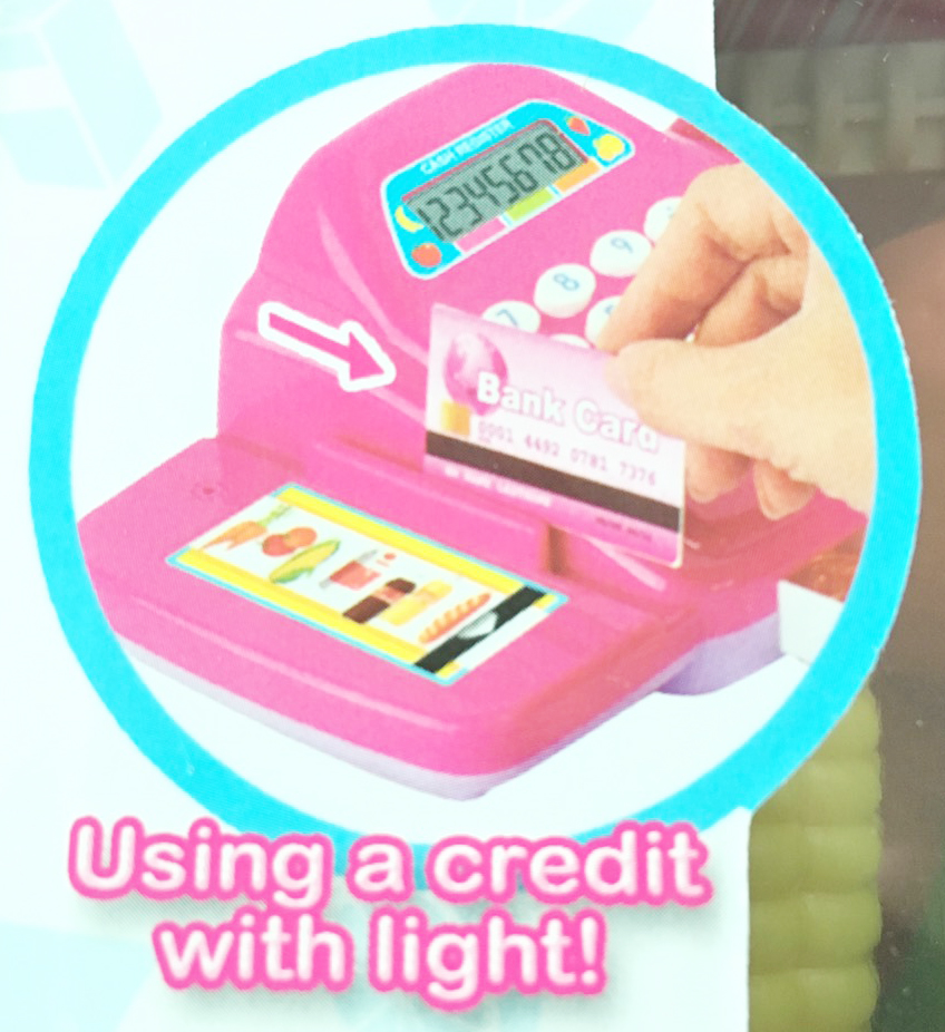 ชุดแคชเชียร์ชมพู+อุปกรณ์ มีเสียง มีไฟ คิดเงินได้จริง(1x2)