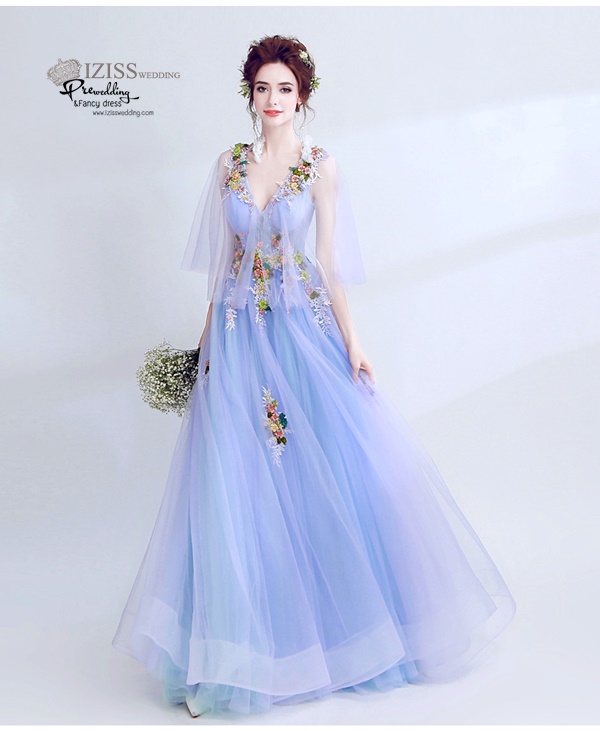 DL017 - **พรีออเดอร์** ชุดราตรี เดรสยาวออกงาน (short dresses) ชุดไปงานแต่งงานสวยๆ "ธีมสีฟ้า"