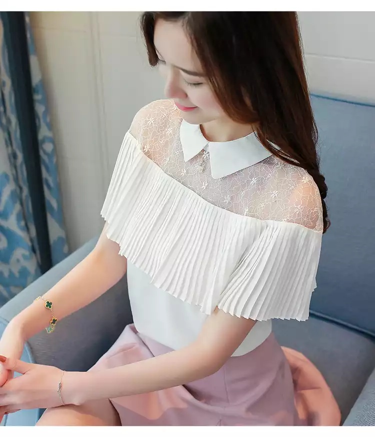 เสื้อชีฟองสไตน์เกาหลีพร้อมส่ง #เสื้อชีฟองแต่งเกล็ดระบายด้านหน้า #เสื้อทำงานเกาหลี #เสื้อสมัครงาน #ชุดสมัครงาน #เสื้อใส่กับผ้าถุง #เสื้อใส่กับผ้าซิ่น