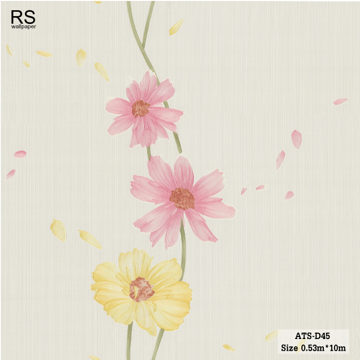 วอลเปเปอร์ ลายดอกไม้สีเหลืองและสีชมพู พื้นสีครีม ATS-D45