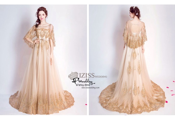 DL019 - **พรีออเดอร์** ชุดราตรี เดรสยาวออกงาน (Night party dresses) ชุดไปงานแต่งงานสวยๆ "ธีมสีทอง"