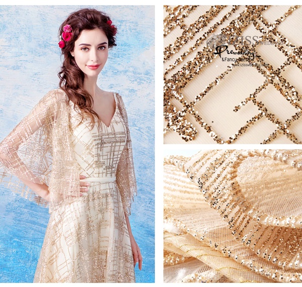 DL062 - **พรีออเดอร์** ชุดราตรี เดรสยาวออกงาน (Night party dresses) ชุดไปงานแต่งงานสวยๆ "ธีมสีทองแต่งกลิตเตอร์"