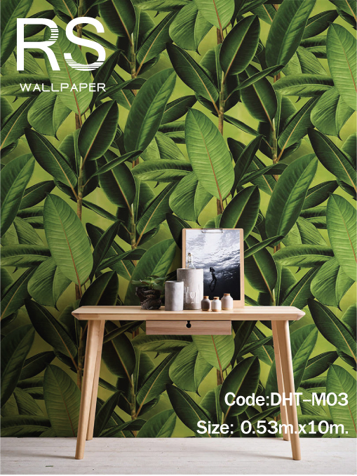 วอลเปเปอร์ลายใบไม้สีเขียวตองอ่อน ธรรมชาติ(Tropical Style)DHT-M03