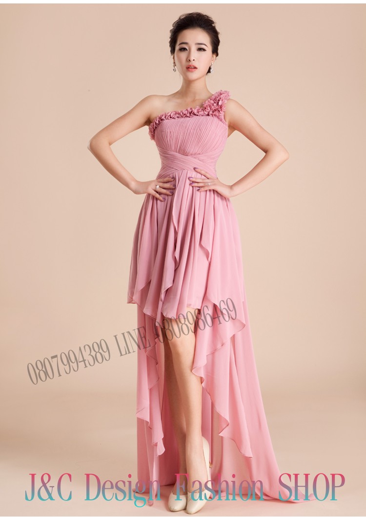 ชุดออกงาน ชุดราตรี ชุดเพื่อนเจ้าสาว ชุดไปงาน เดรสชีฟองไหล่เดียว♥♥