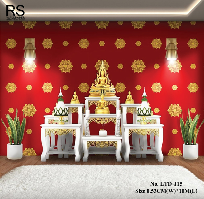 วอลเปเปอร์ ติดห้องพระ ลายไทยดอกดาว สีแดง LTD-J15