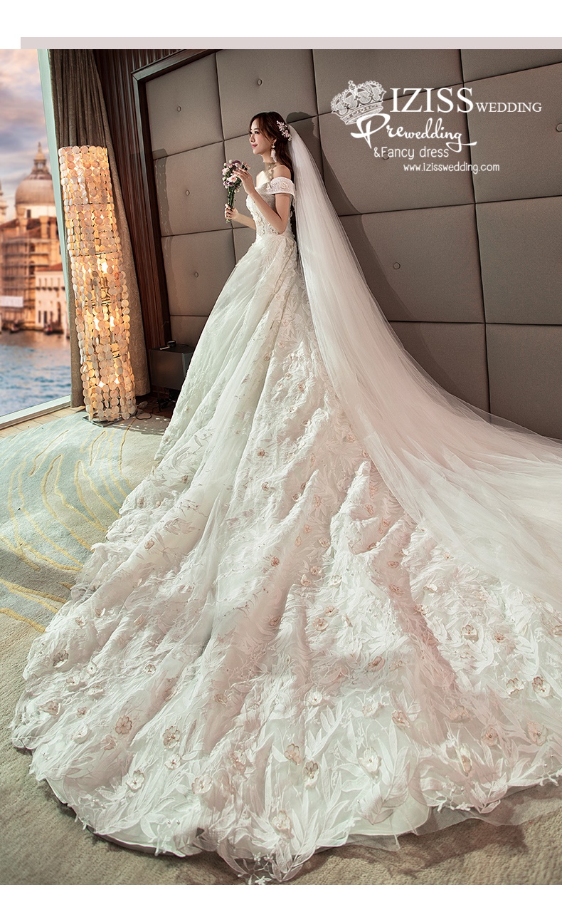 BR327 **พรีออเดอร์**ชุดแต่งงาน&ชุดเจ้าสาวแบบยาวอลังการ สีขาวเกรดพรีเมี่ยม หรูหราน่ารัก สวยโดดเด่นไม่ซ้ำใคร