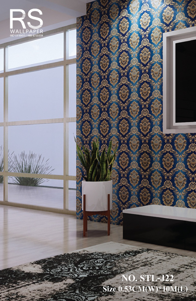 วอลเปเปอร์ ลายหลุยส์ พื้นสีน้ำเงิน ลายสีทอง No.STL-J22