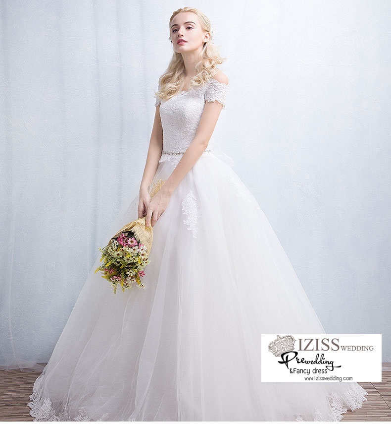 ฺBR115 **พรีออเดอร์**ชุดแต่งงาน&ชุดเจ้าสาวแบบยาวสีขาวเกรดพรีเมี่ยม เปิดไหล่ มีแขน หรูหราน่ารัก สวยโดดเด่นไม่ซ้ำใคร