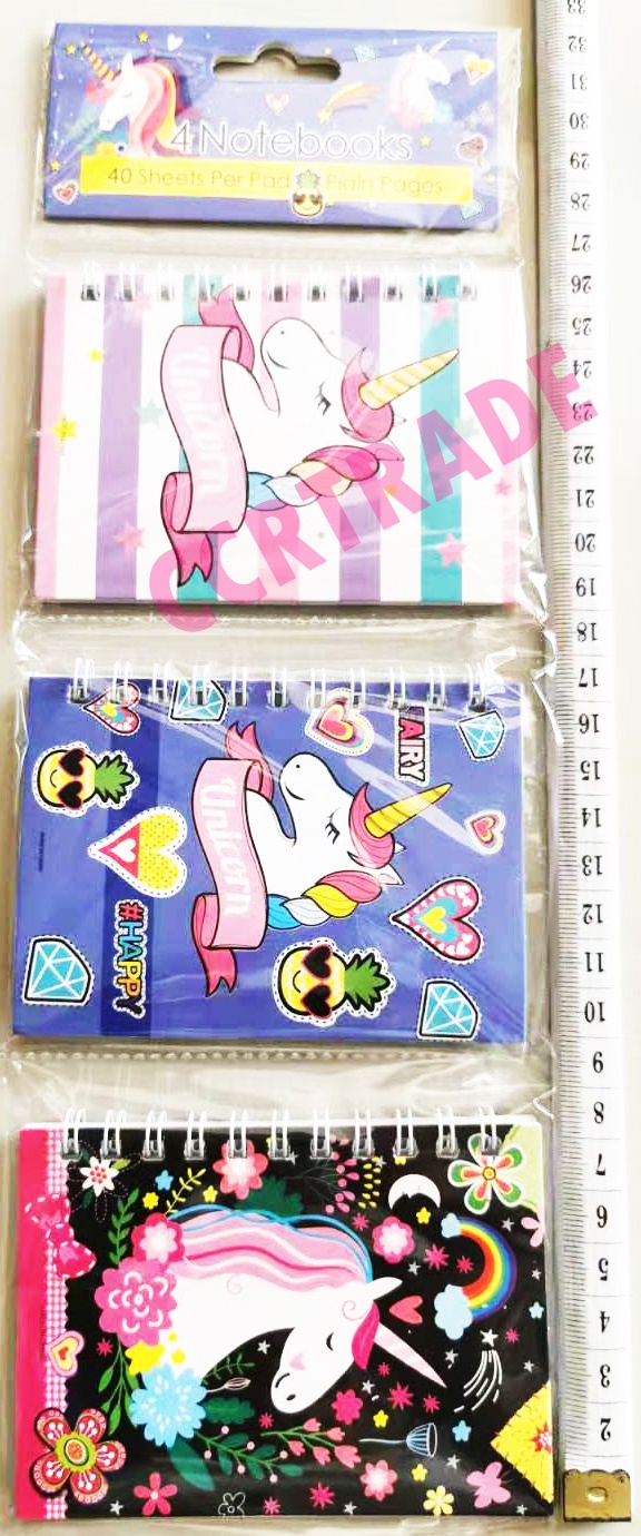 สมุดโน๊ตสันห่วงยูนิคอร์น 3 ชิ้น 40 แผ่น 33 ซม.
