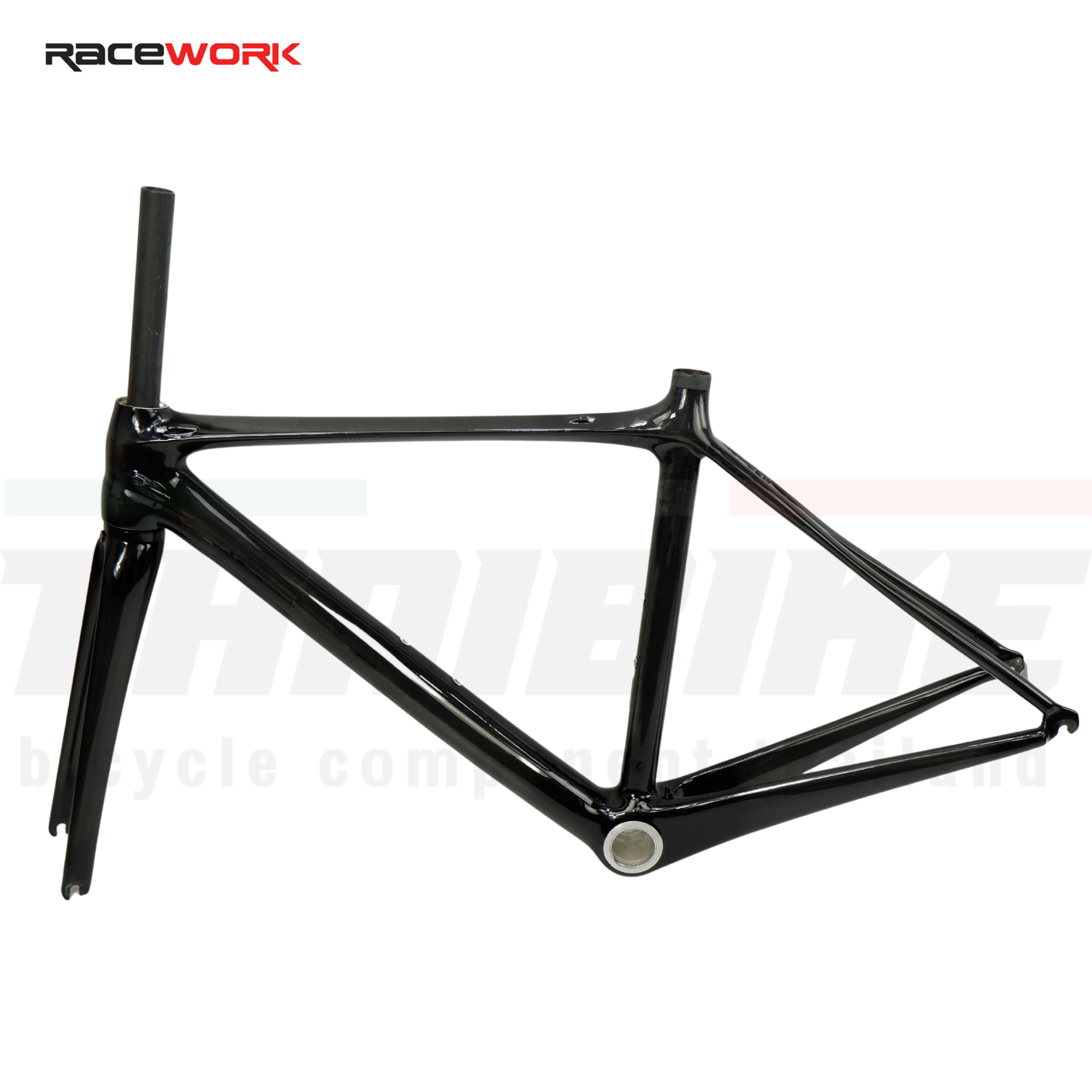 RACEWORK II เฟรมจักรยานเสือหมอบคาร์บอนแท้ สีดิบ (Full Carbon Frame) น้ำหนักเบา พร้อมตะเกียบ หลักอาน ถ้วยคอ สตาร์นัท สีดำ ขนาด 49/51/53