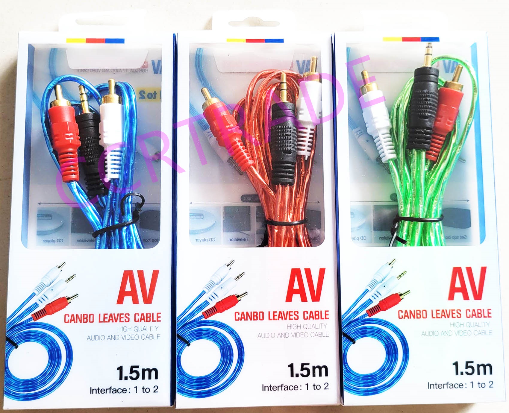 สายแจ็ค AUX เข้า 1ออก 2 สีสะท้อนกล่อง 1.5 เมตร