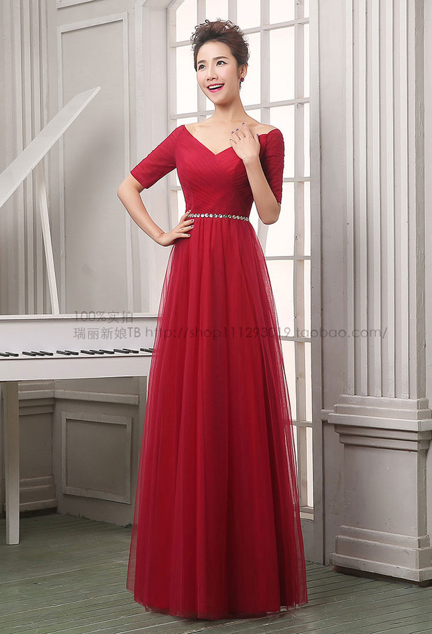 ชุดออกงาน ชุดราตรี เพื่อนเจ้าสาว เดรสไปงาน แบบมีแขนน่ารักสไตนเกาหลี