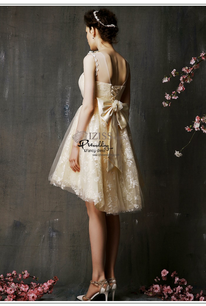 ฺBM0111 - พรีออเดอร์ ชุดเพื่อนเจ้าสาวราตรีสั้นสีครีม น่ารักมากๆค่ะ