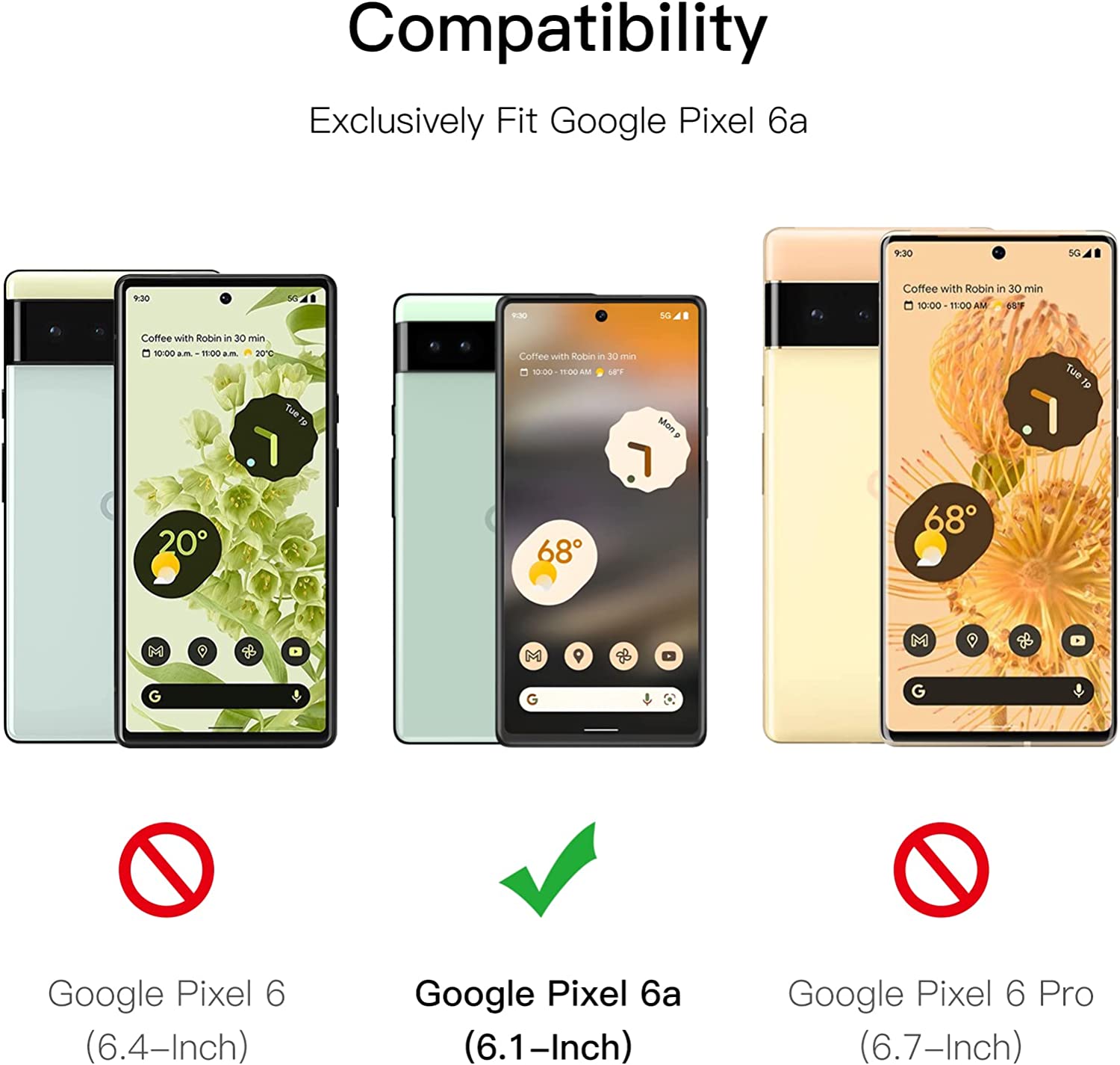 JETech Screen Protector for Google Pixel 6a 2-Pack Each