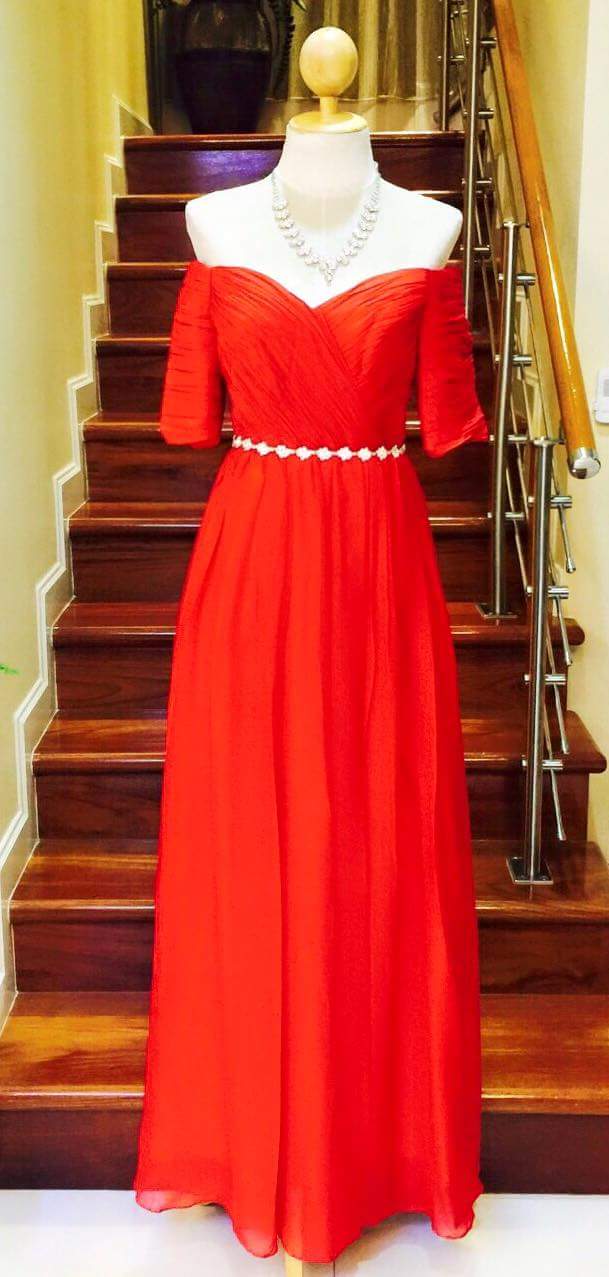 ชุดออกงาน ชุดราตรี เพื่อนเจ้าสาว เดรสไปงาน แบบมีแขนน่ารักสไตนเกาหลี