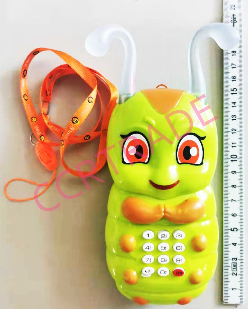 โทรศัพท์หนอนชาเขียว+สายคล้องคอ มีเสียง มีไฟกล่อง 16 ซม.(1x9)