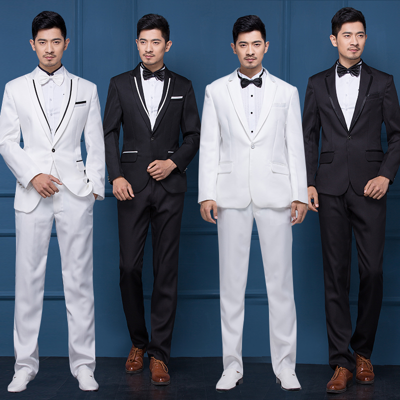 ST126- **พรีออเดอร์**สูทผู้ชายสีขาวสลับดำ สูทสีดำสลับขาว แขนยาว พร้อมกางเกง ชุดสูทเจ้าบ่าว สูทแฟนซี ถ่ายพรีเวดดิ้ง & ชุดแต่งงานแฟนซี (Fancy wedding dress) สูททักสิโด้ผู้ชายสีขาวและสีดำ