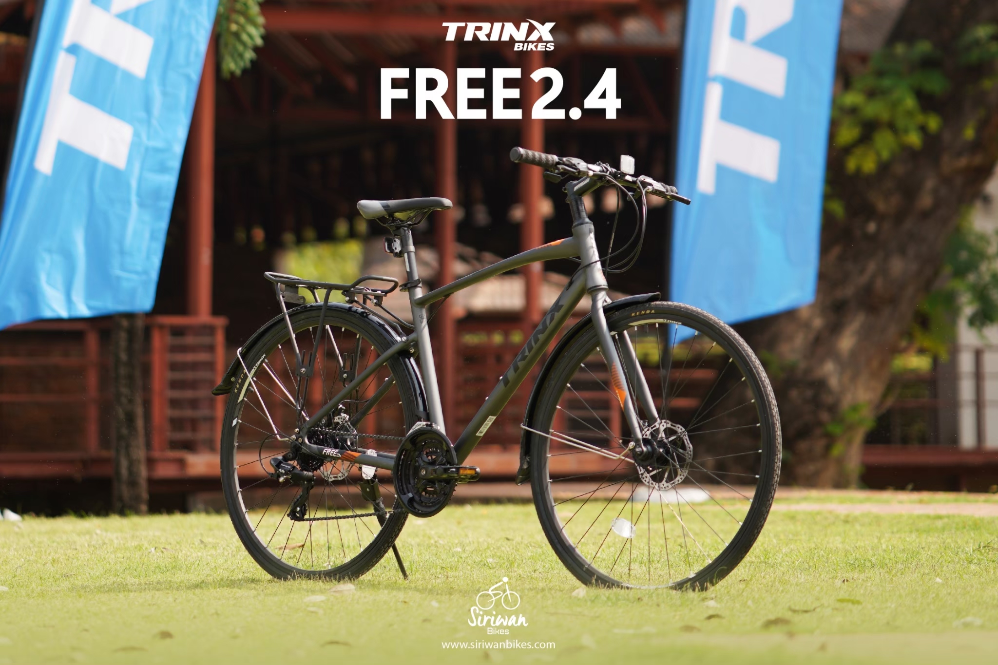TRINX : FREE2.4 จักรยานไฮบริด เฟรมอลูมิเนียม 24 สปีด ดิสเบรค พร้อมตะแกรง บังโคลน ขาตั้ง