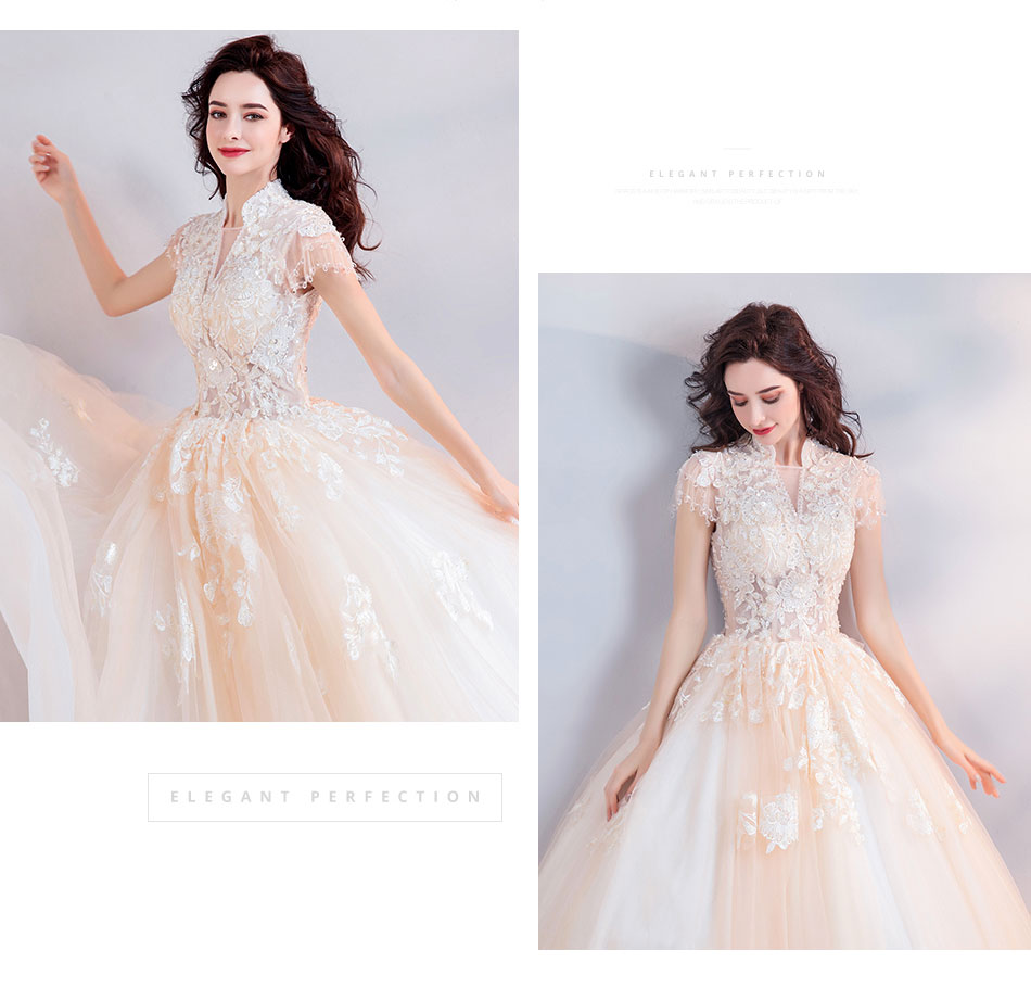DL094 **พรีออเดอร์** ชุดออกงานสีครีม ชุดราตรี เดรสยาวออกงาน (Night party dresses) ชุดไปงานแต่งงานสวยๆ "ธีมสีครีม"